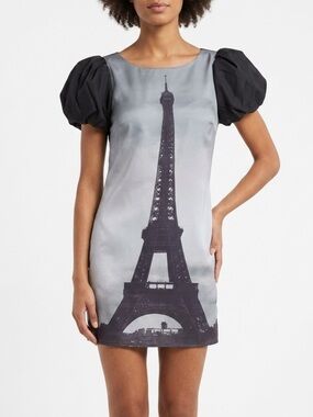 Vintage Love Moschino Eiffel Tower Shift Dress Mini Gray Black Rare Sz L